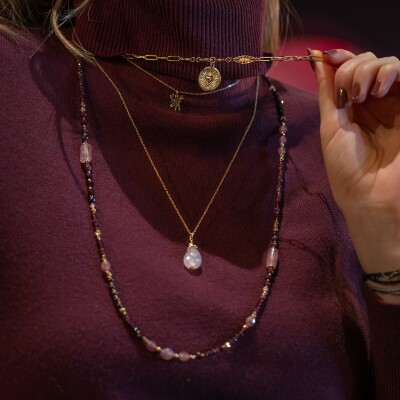 Le collier sautoir pierres naturelles grenat et quartz Lio