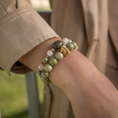 Le bracelet perles rondes vertes Ezra