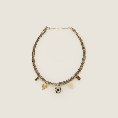 Le collier en pierres et pendentifs marron Rosalba