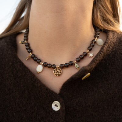 Le collier pierres naturelles et pendentifs Tammy marron