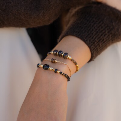 Le bracelet plaqué or et pierres marron Emere