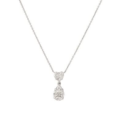 Collier Coeur et poire diamant, Or Blanc, Lombard Joaillier