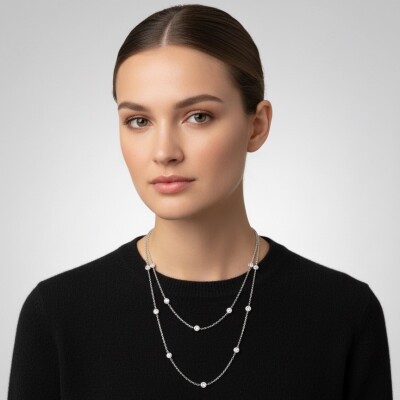 Sautoir Or Blanc 17 diamants