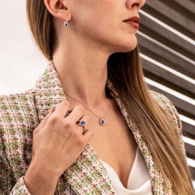 Bague Louis XV or blanc, saphir & diamants 