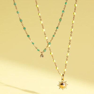 Collier Gigi Clozeau Classique en or rose et résine jaune fluo, 42cm
