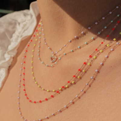 Collier Gigi Clozeau Classique en or rose et résine jaune fluo, 42cm