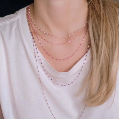 Collier Gigi Clozeau Classique en or rose et résine fushia, 42cm
