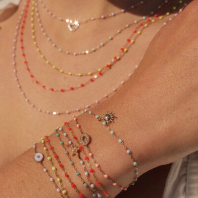 Bracelet Gigi Clozeau Classique en or rose et résine jaune fluo, 17cm