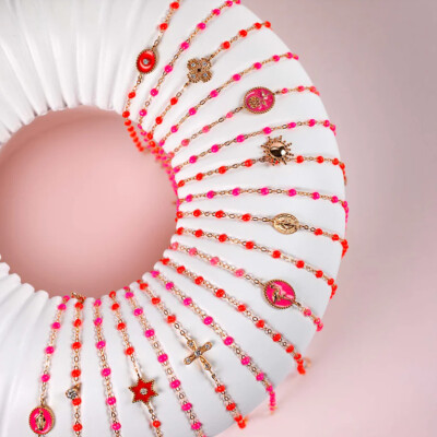Bracelet Gigi Clozeau Classique en or rose et résine corail, 17cm