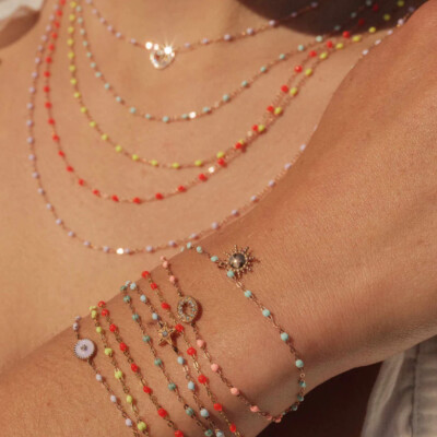 Bracelet Gigi Clozeau Classique en or rose et résine glacier, 17cm