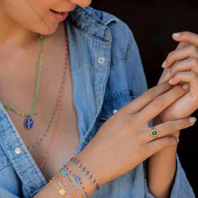 Bracelet Gigi Clozeau Classique en or rose et résine turquoise vert, 17cm