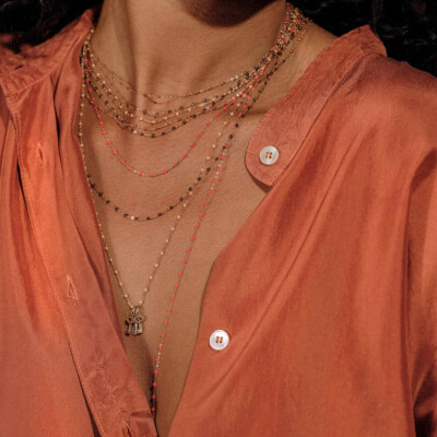 Collier Gigi Clozeau Classique en or rose et résine fauve, 42cm