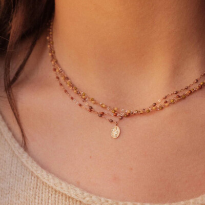 Collier Gigi Clozeau Classique en or rose et résine fauve, 42cm
