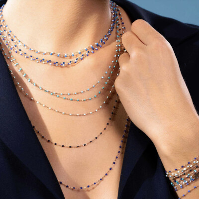 Collier Gigi Clozeau Classique en or rose et résine bleu fluo, 42cm