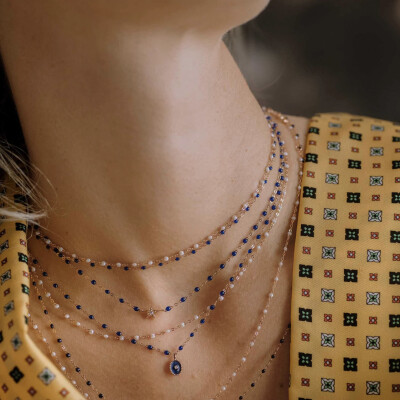 Collier Gigi Clozeau Classique en or rose et résine bleu fluo, 42cm