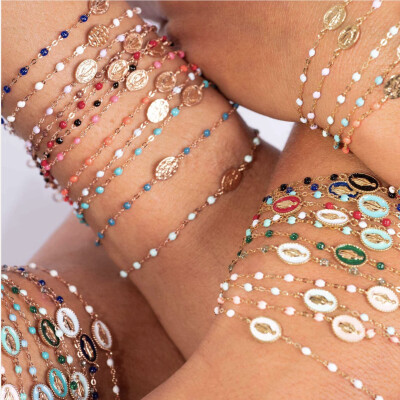 Bracelet Gigi Clozeau Madone en or rose et résine noire, 17cm