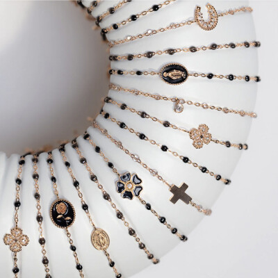 Bracelet Gigi Clozeau Madone en or rose et résine noire, 17cm