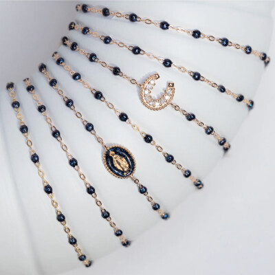 Bracelet Gigi Clozeau Classique en or rose et résine bleu nuit, 17cm