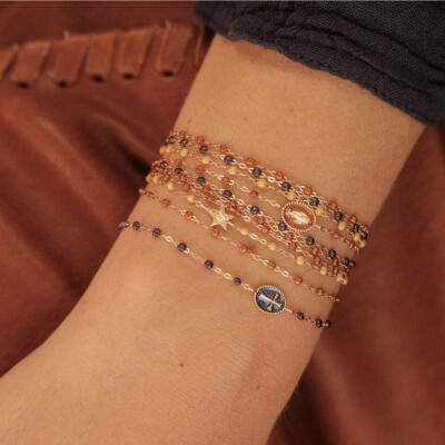 Bracelet Gigi Clozeau Classique en or rose et résine bleu nuit, 17cm