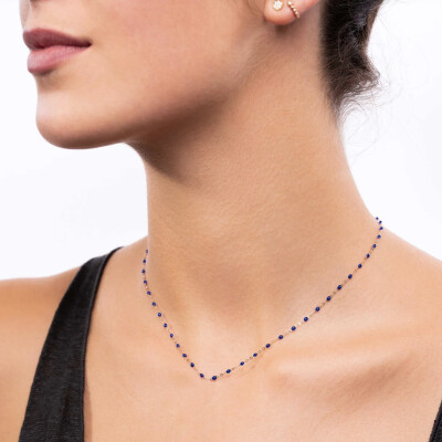 Collier Gigi Clozeau Classique en or rose et résine bleu de prusse, 42cm