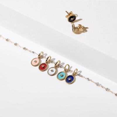 Pendentif Gigi Clozeau Etoile du Nord en or rose, diamant et résine rouge coquelicot