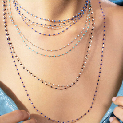 Collier Gigi Clozeau Classique en or rose et résine bleu layette, 42cm