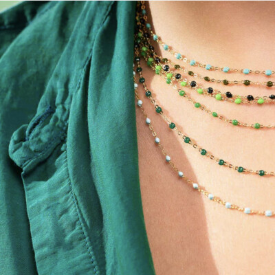 Collier Gigi Clozeau Classique en or rose et résine vert prairie, 42cm