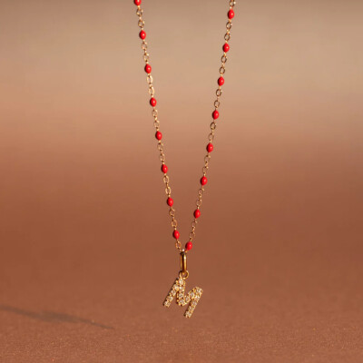 Collier Gigi Clozeau Classique en or rose et résine rouge coquelicot, 42cm