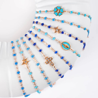 Bracelet Gigi Clozeau Classique en or rose et résine bleu bleuet, 17cm