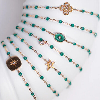 Bracelet Gigi Clozeau Classique en or rose et résine vert émeraude, 17cm