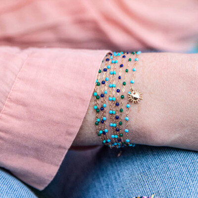 Bracelet Gigi Clozeau Classique en or rose et résine vert émeraude, 17cm