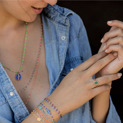 Bracelet Gigi Clozeau Classique en or rose et résine orange, 17cm