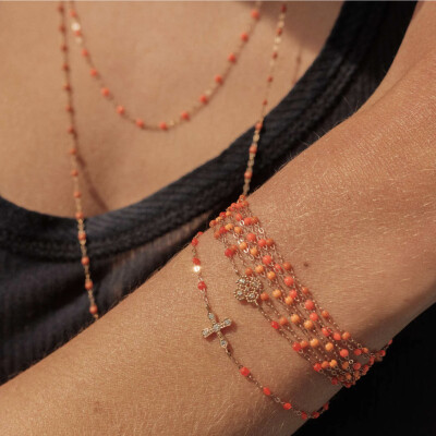 Bracelet Gigi Clozeau Classique en or rose et résine orange, 17cm