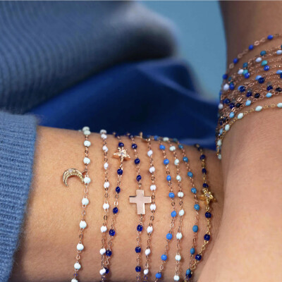 Bracelet Gigi Clozeau Classique en or rose et résine bleu céleste, 17cm