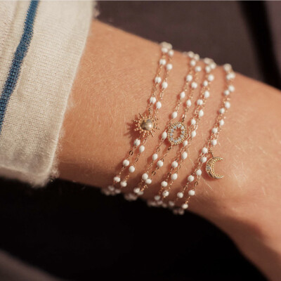 Bracelet Gigi Clozeau Classique en or rose et résine blanche, 17cm