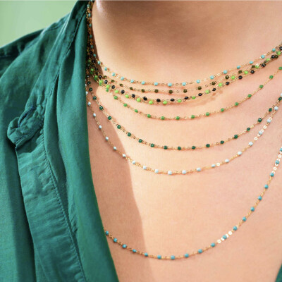 Collier Gigi Clozeau Classique en or rose et résine vert eau, 42cm
