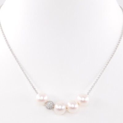 Collier or blanc, perles & diamants