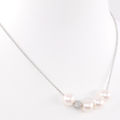 Collier or blanc, perles & diamants