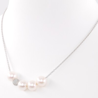 Collier or blanc, perles & diamants