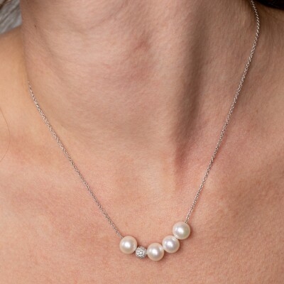 Collier or blanc, perles & diamants