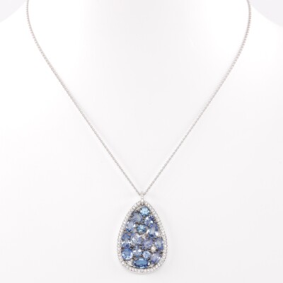Collier or blanc diamants & saphirs bleus collection Mosaïque