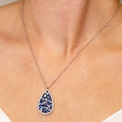 Collier or blanc diamants & saphirs bleus collection Mosaïque