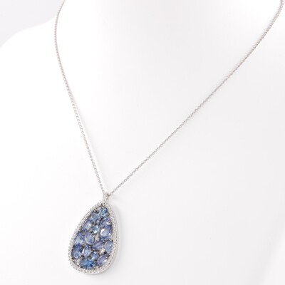 Collier or blanc diamants & saphirs bleus collection Mosaïque