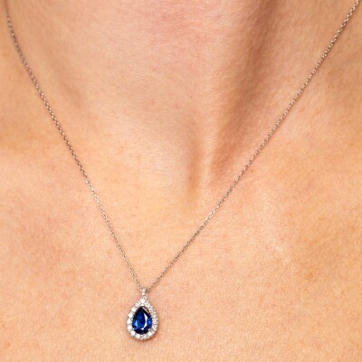 Collier Louis XV or blanc, saphir & diamants 