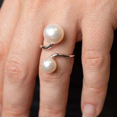 Bague Toi et Moi or blanc & perles 