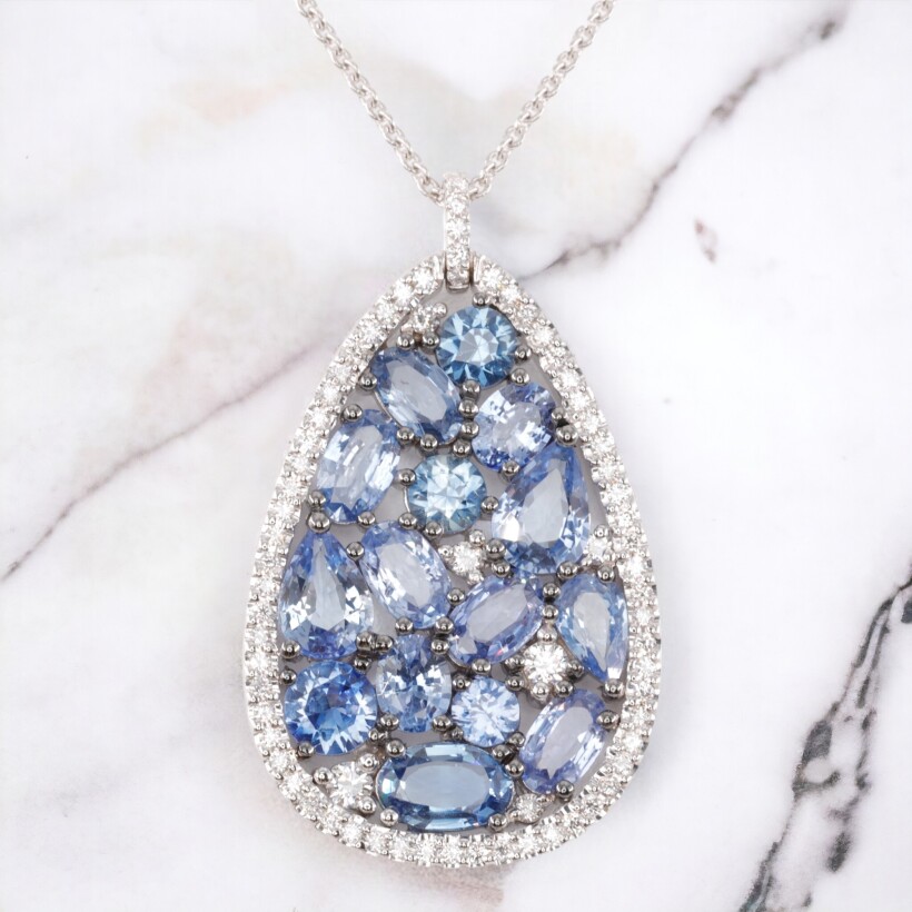 Collier or blanc diamants & saphirs bleus collection "Mosaïque".