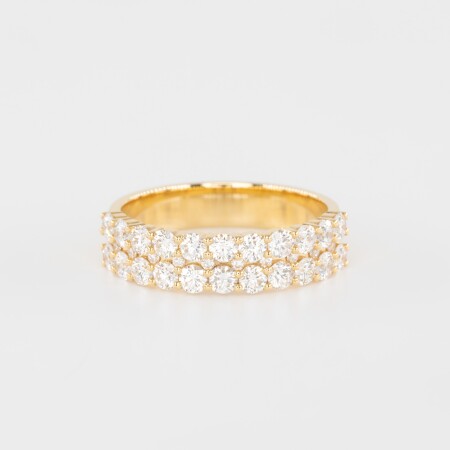 Bague ruban en or jaune et diamants 1.30ct sur deux rangs