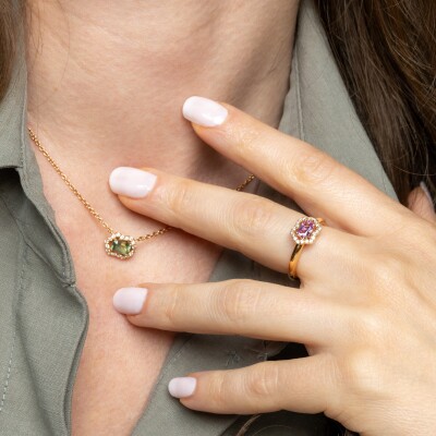 Bague Calyx or rose, saphir & diamants