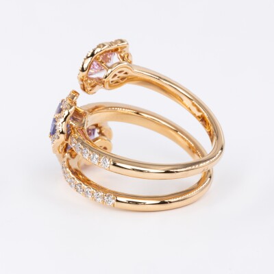 Bague Calyx Trilogie or rose, saphir & diamants