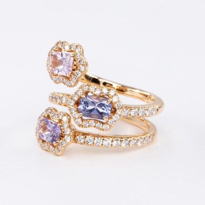 Bague Calyx Trilogie or rose, saphir & diamants